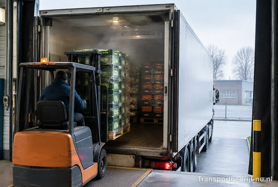 Koelwagen wordt geladen bij een distributiecentrum